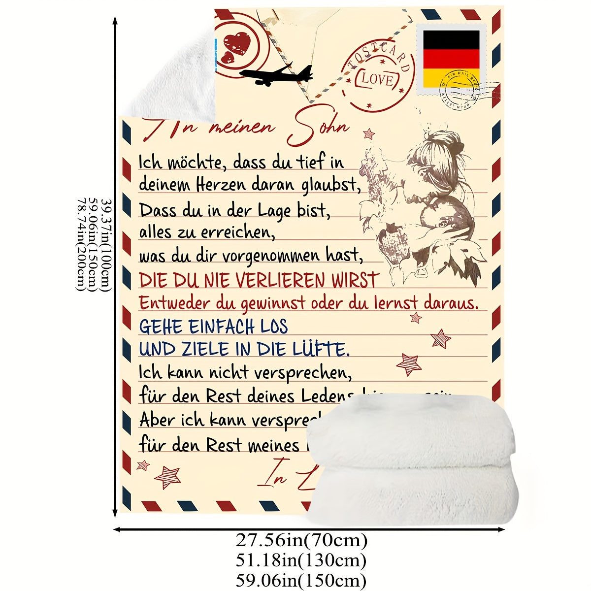 German Letter Blanket for Son Soft Warm Flannel Throw for Couch Bed Travel