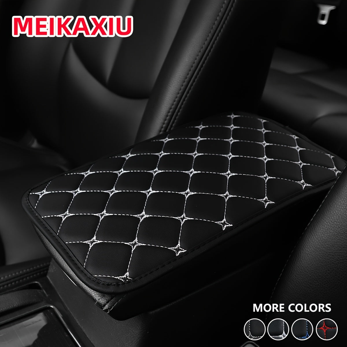 Universal Faux Leather Car Armrest Cushion Black and Red Center Console Cover
