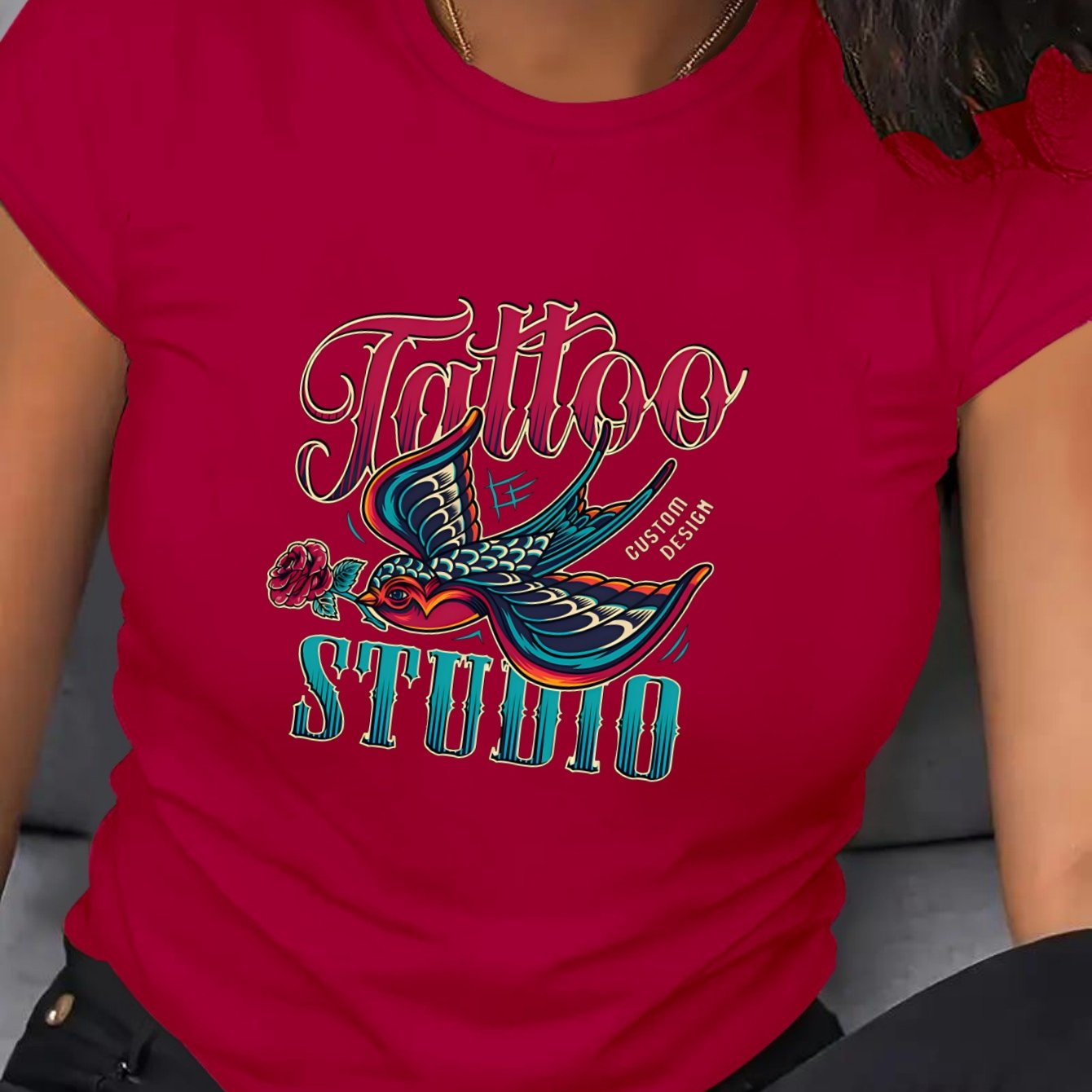 Women's Plus Size Tattoo Studio Graphic Tee Crew Neck Short Sleeve T-Shirt