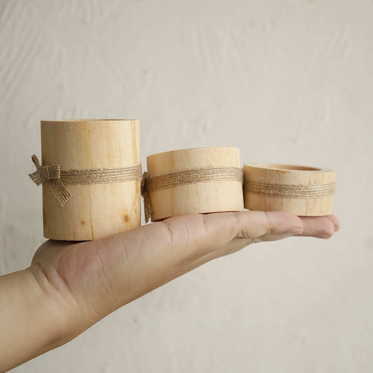 Set of 3 Handmade Wooden Candle Holders for Holiday Decor and Dinners