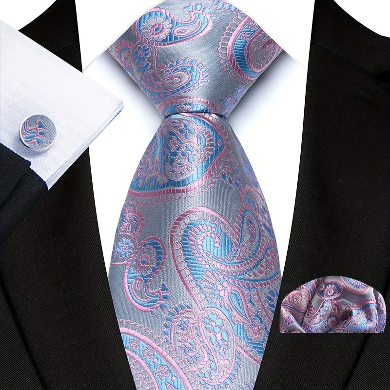Men's Accessories Set Polyester Paisley Tie Pocket Square Cufflinks