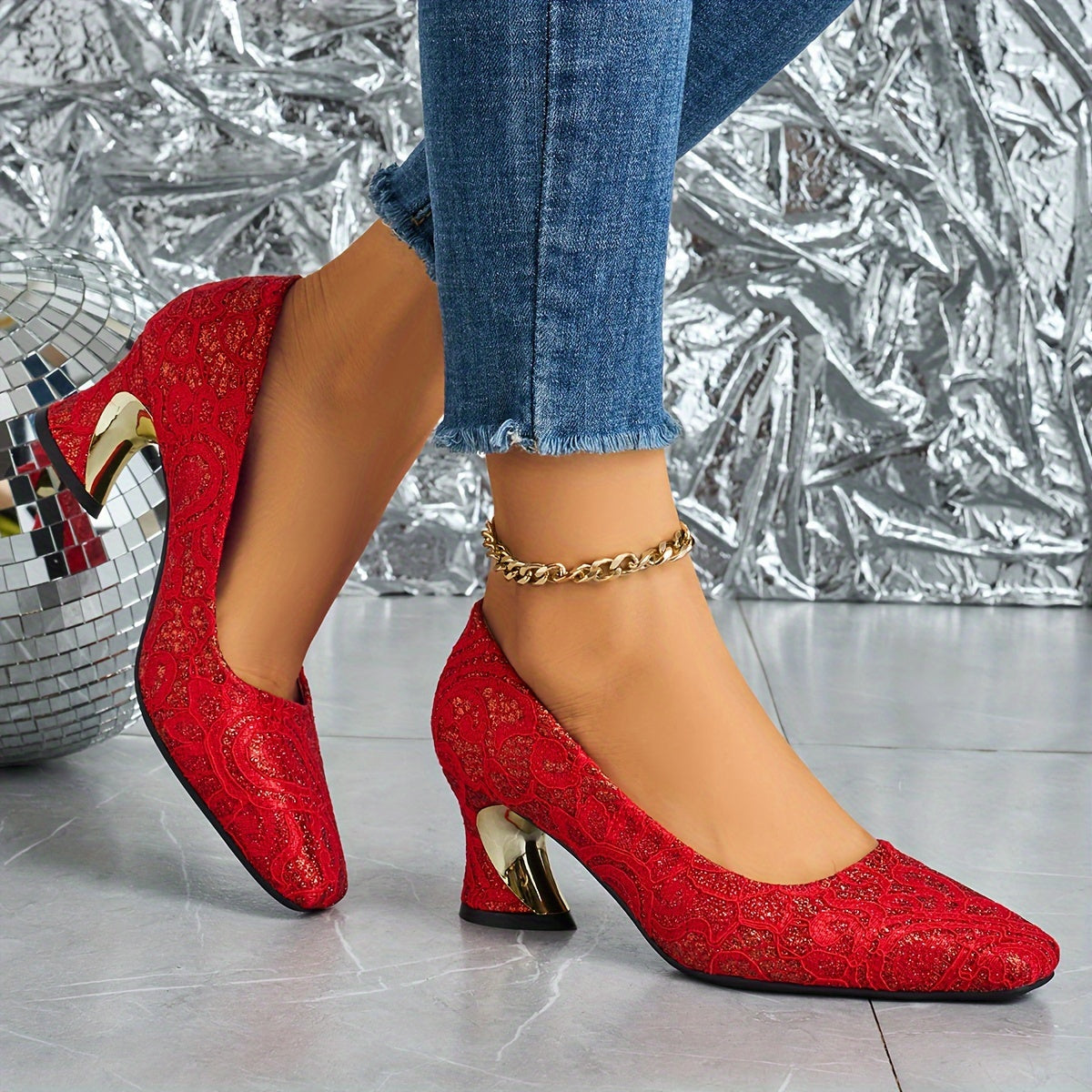 Ladies' Fashionable Mule High Heels, Comfortable Bright Thick Heels