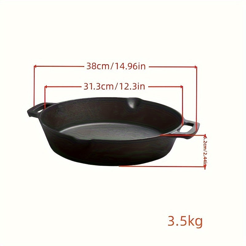 Cast Iron Skillet with Dual Handles Oil Spouts Non-Stick Oven Safe Cooking Pan