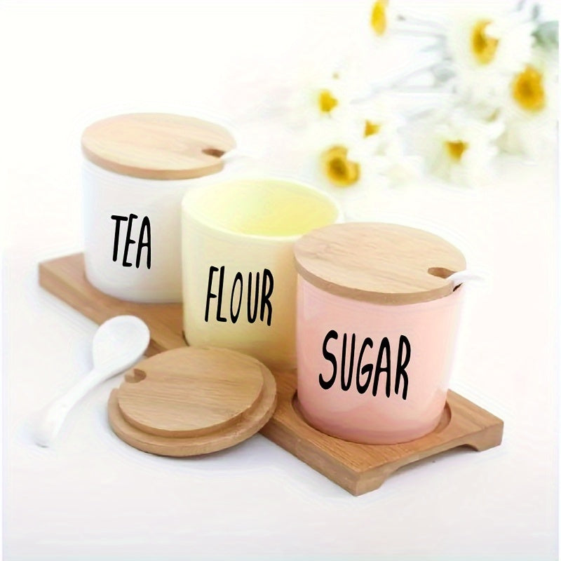 Набор из 4 коричневых наклеек для кружек для маркировки сахара, кофе, чая и порошка на кухне. Изготовлены из виниловых наклеек для стен.