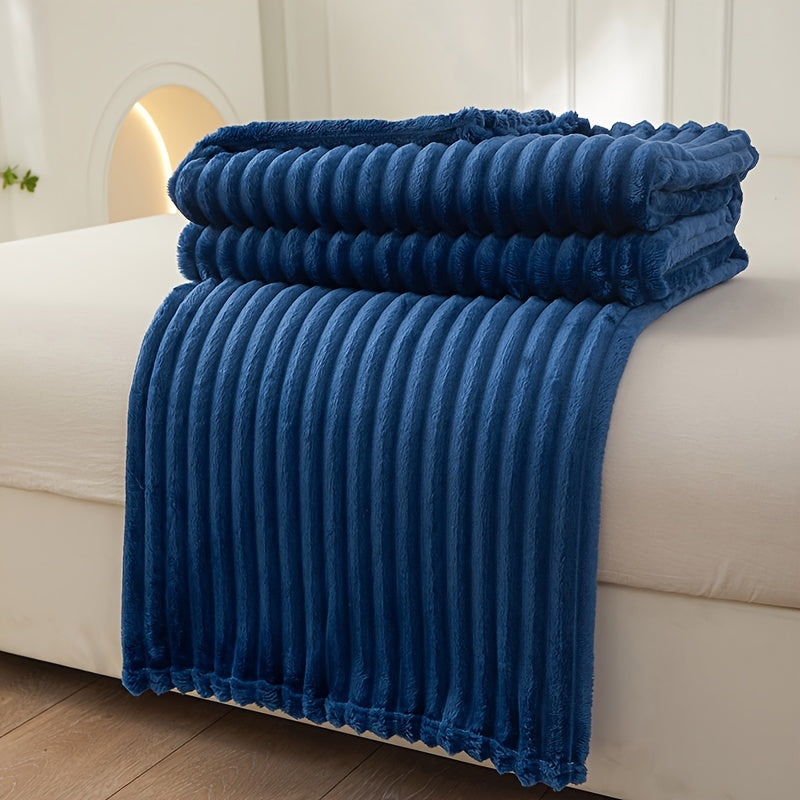Large Plush Blanket with Thick Stripes for Cozy Comfort