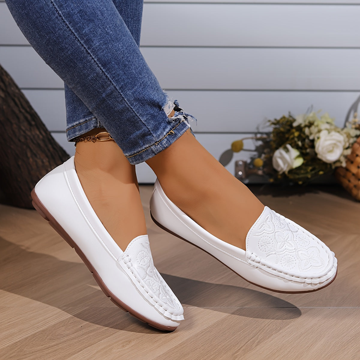 Women's Floral Pattern Loafers Casual Slip-On Flats All-Match