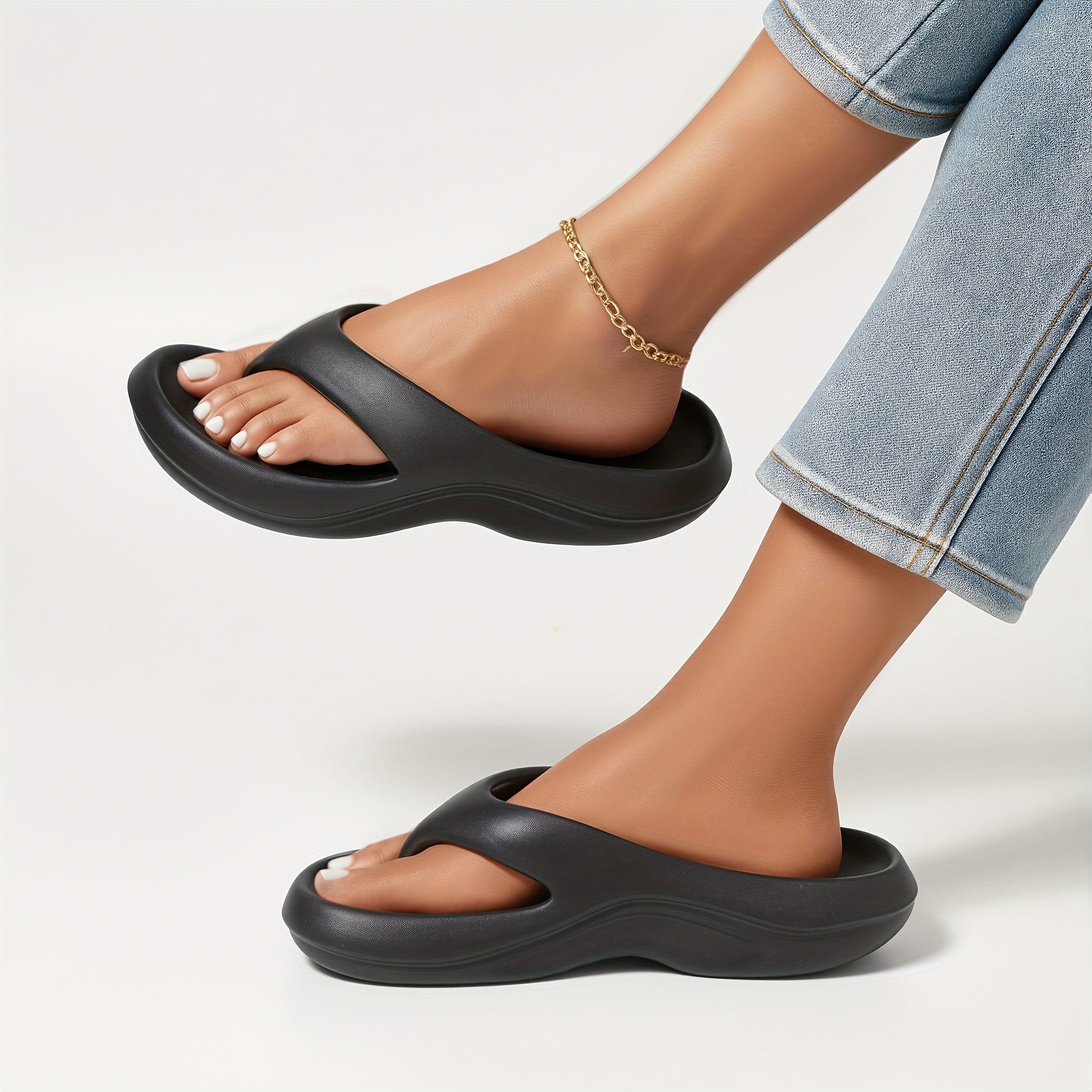 Women's EVA Slide Sandals Open-Toe Slip-On Casual Beach Shoes White Black