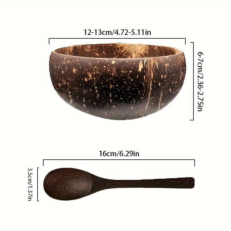 Set of 4 Coconut Bowls with Wooden Spoons for Yogurt and Salads