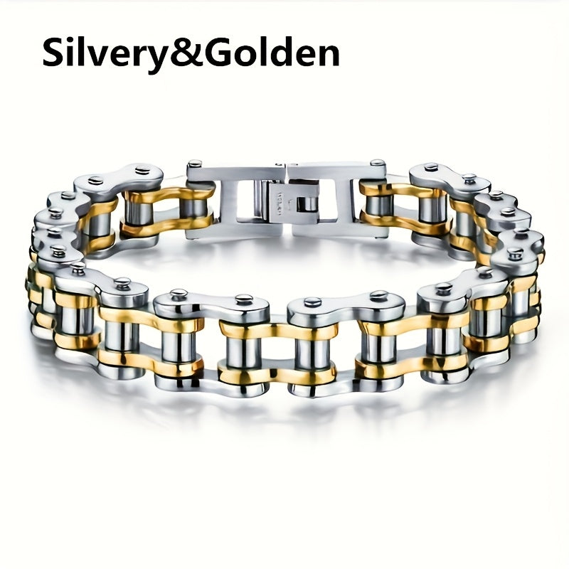 "Мужской панк-хип-хоп браслет из нержавеющей стали в виде мотоциклетной цепи - креативные украшения для стильных ПК"