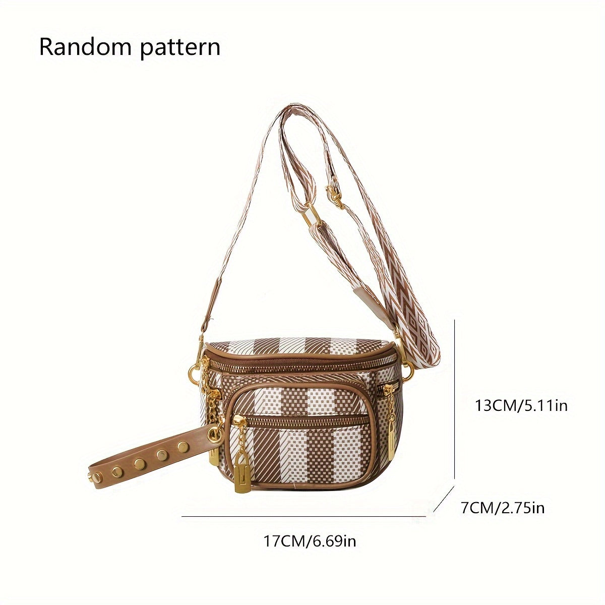 Ayollar uchun Koreys moda ko'krak sumkasi, chiziqli dizayn, sozlanadigan kamar, zip yopilishi