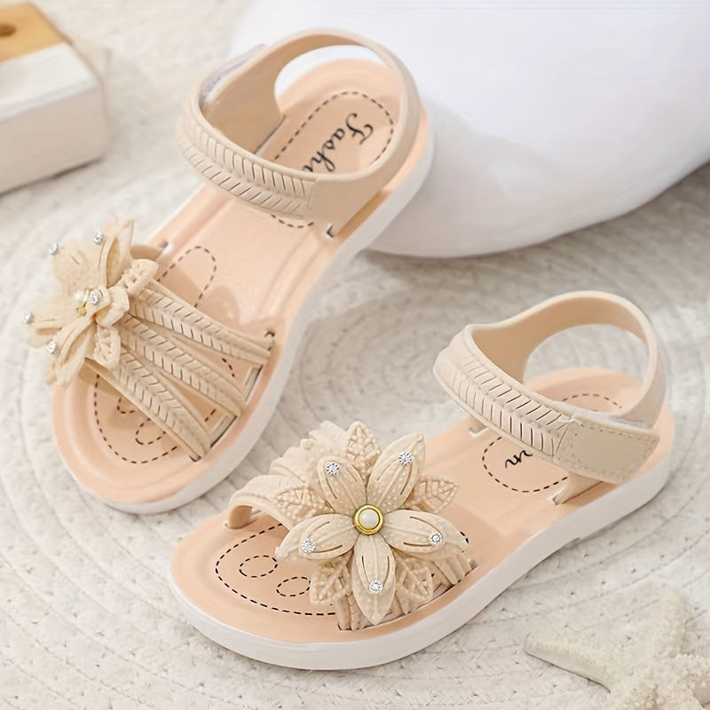 Girls' Floral Princess Sandals with Low Heel Lightweight Breathable Summer