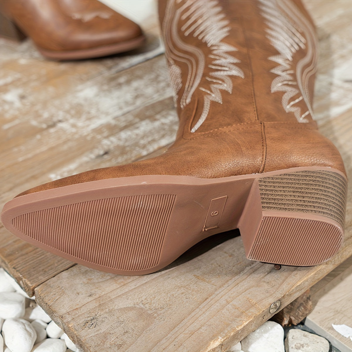 Women's Western Cowboy Boots High Heel Pointed Toe Knee-High Riding Boots with Zipper