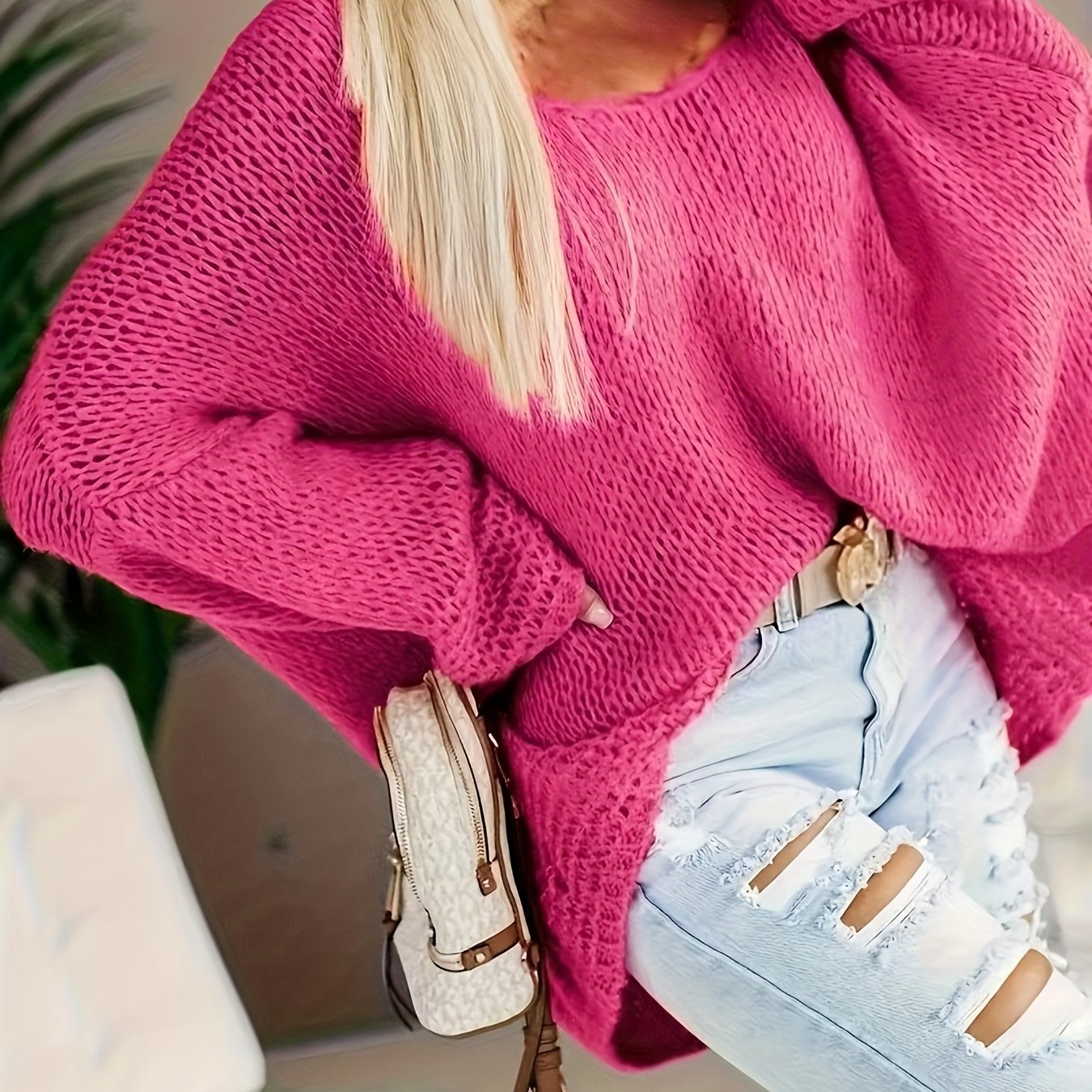 Женский свитер большого размера с V-образным вырезом и открытыми плечами, текстурированный пуловер для осени и зимы