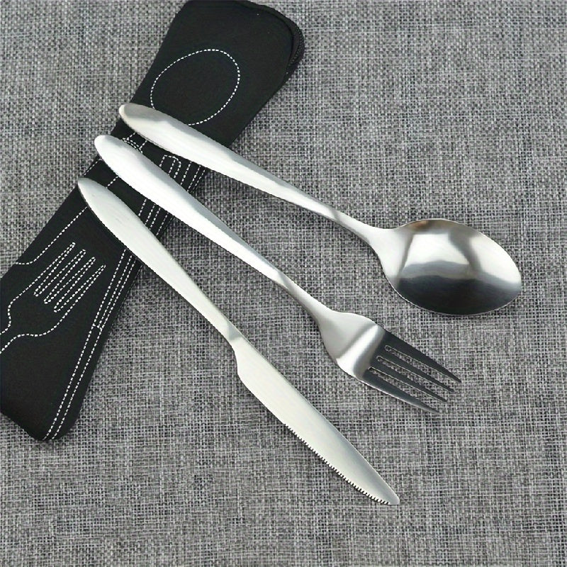 Stainless Steel Cutlery Set with Knife Fork Spoon in Travel Case for Camping