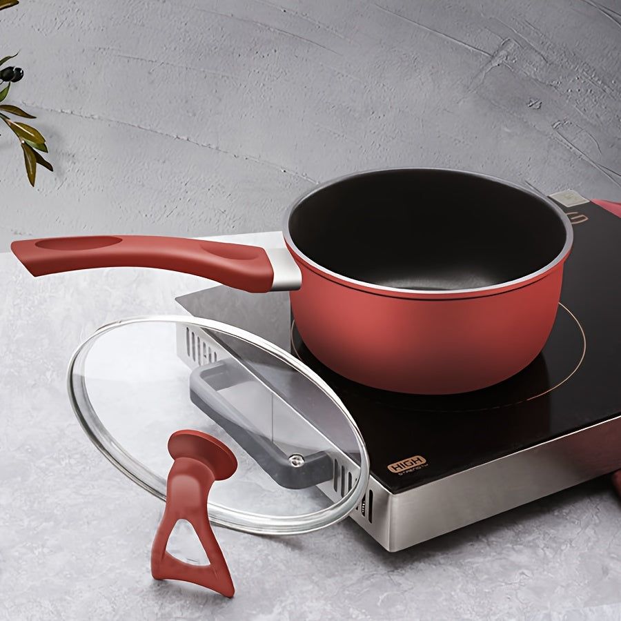 18cm Cast Iron Saucepan with Glass Lid Non-Stick Induction Compatible Cooking Pot