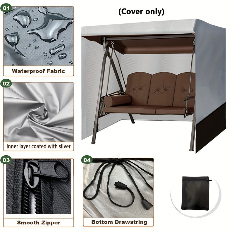 Outdoor Swing Cover for 3-Seat Patio Furniture Waterproof Black Gray