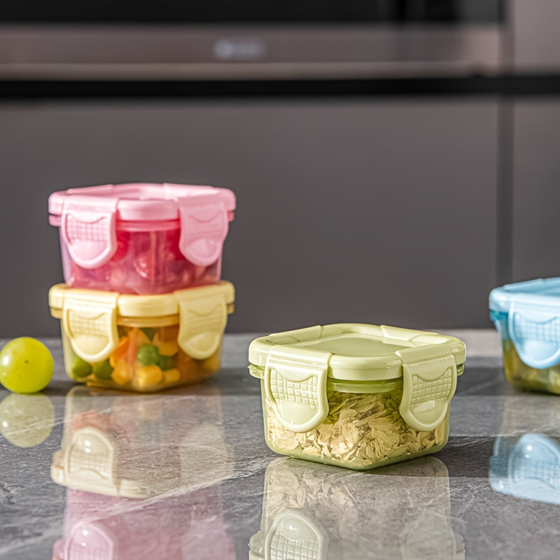 Разноцветные: Набор из 4 квадратных контейнеров для еды с крышками - многоразовые и легко моются вручную, изготовлены из прочного пластика - идеально подходят для закусок, добавок и хранения на кухне - ручное управление, электричество не требуется