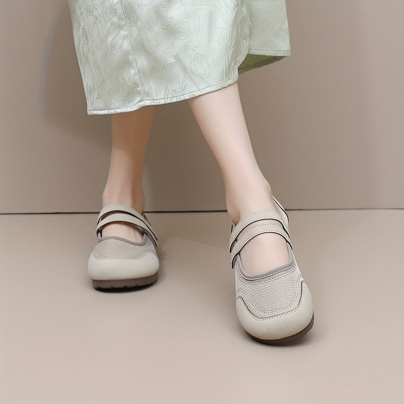 Women's Black Mary Jane Slip-On Shoes with Adjustable Strap Breathable Fabric