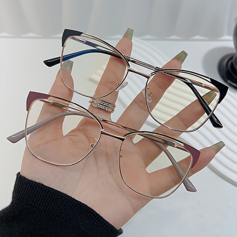 Women's Blue Light Blocking Glasses Oval Metal Frame Chic Design Non-Prescription Includes Case