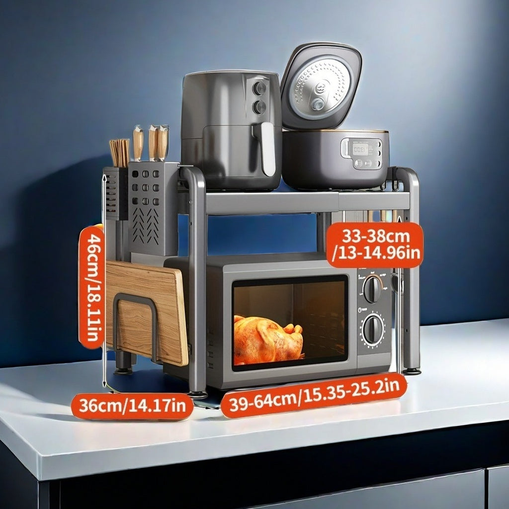 Kuchka uchun sozlanadigan mikroto'lqinli pech uchun turar joy va asboblar uchun tutqich bilan ta'minlangan stol usti stand