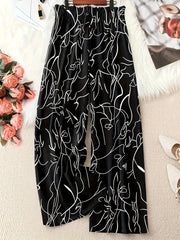 Women's Plus Size Black and White Striped Wide-Leg Pants Loose Fit Lightweight Summer Trousers