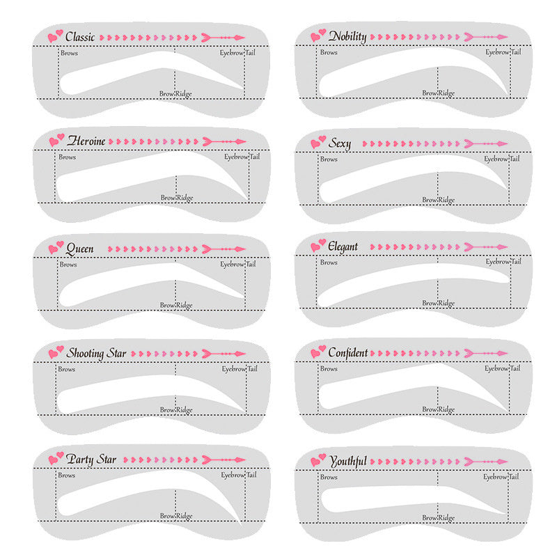 Ayollar uchun aniqlik bilan qosh kontur shablonlari to'plami 10 dona, qattiq yopishadigan qosh shabloni