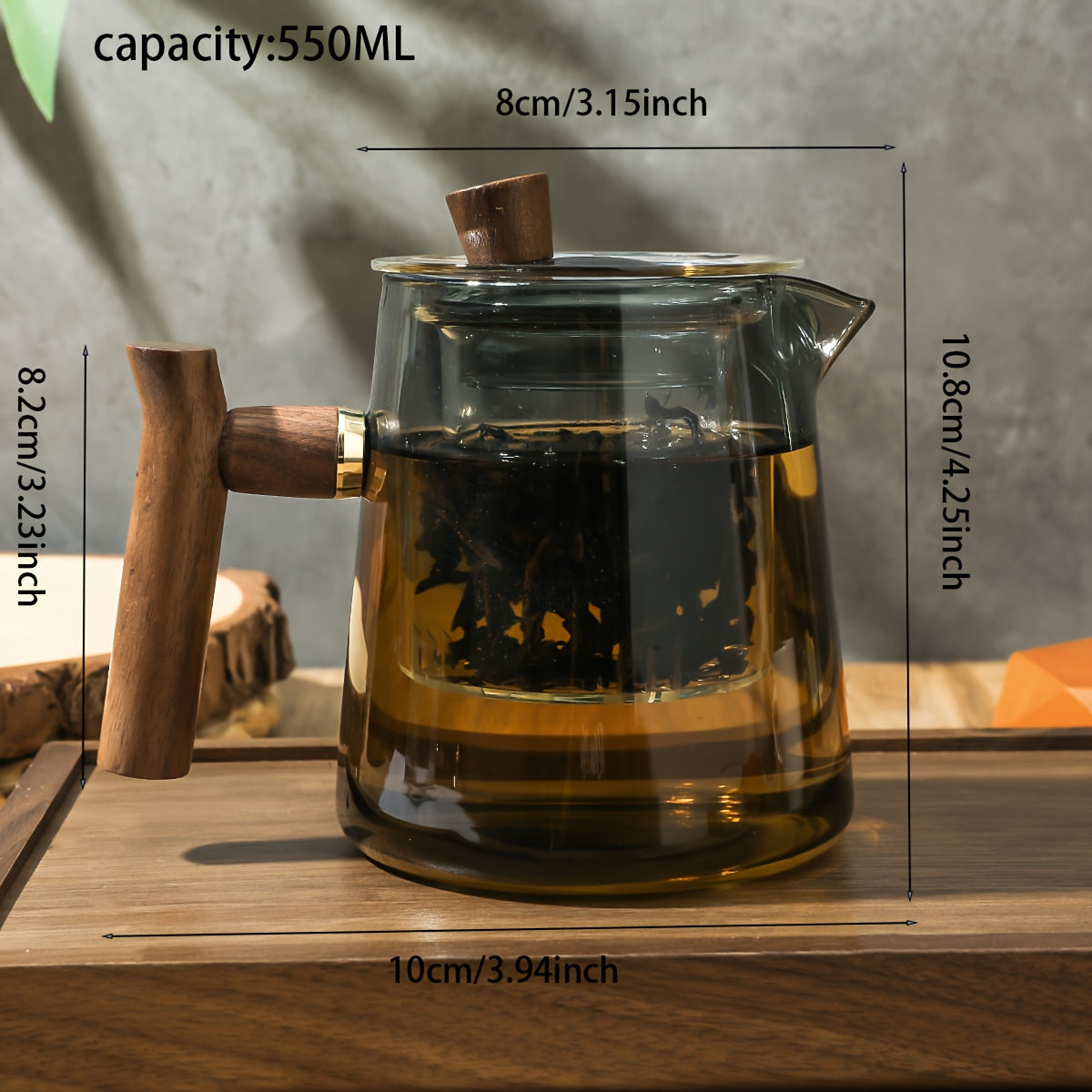Tetera de vidrio con revestimiento de vidrio y separación de té, elegante para uso exterior