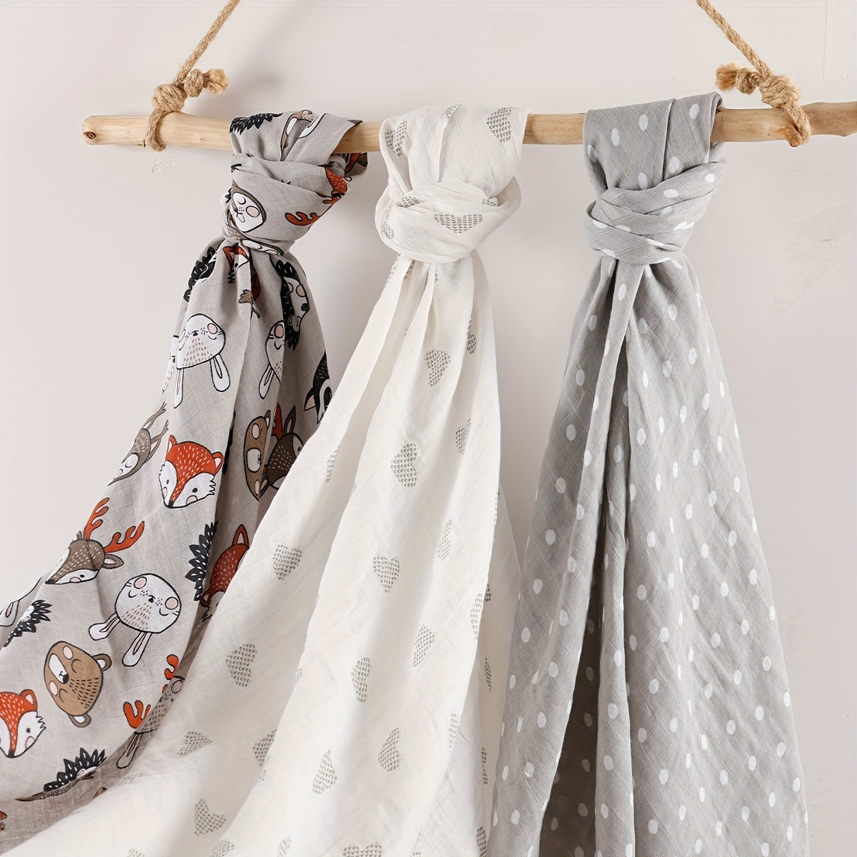 Set of 3 Muslin Cotton Blankets for Babies and Kids Soft and Breathable Multi-Use