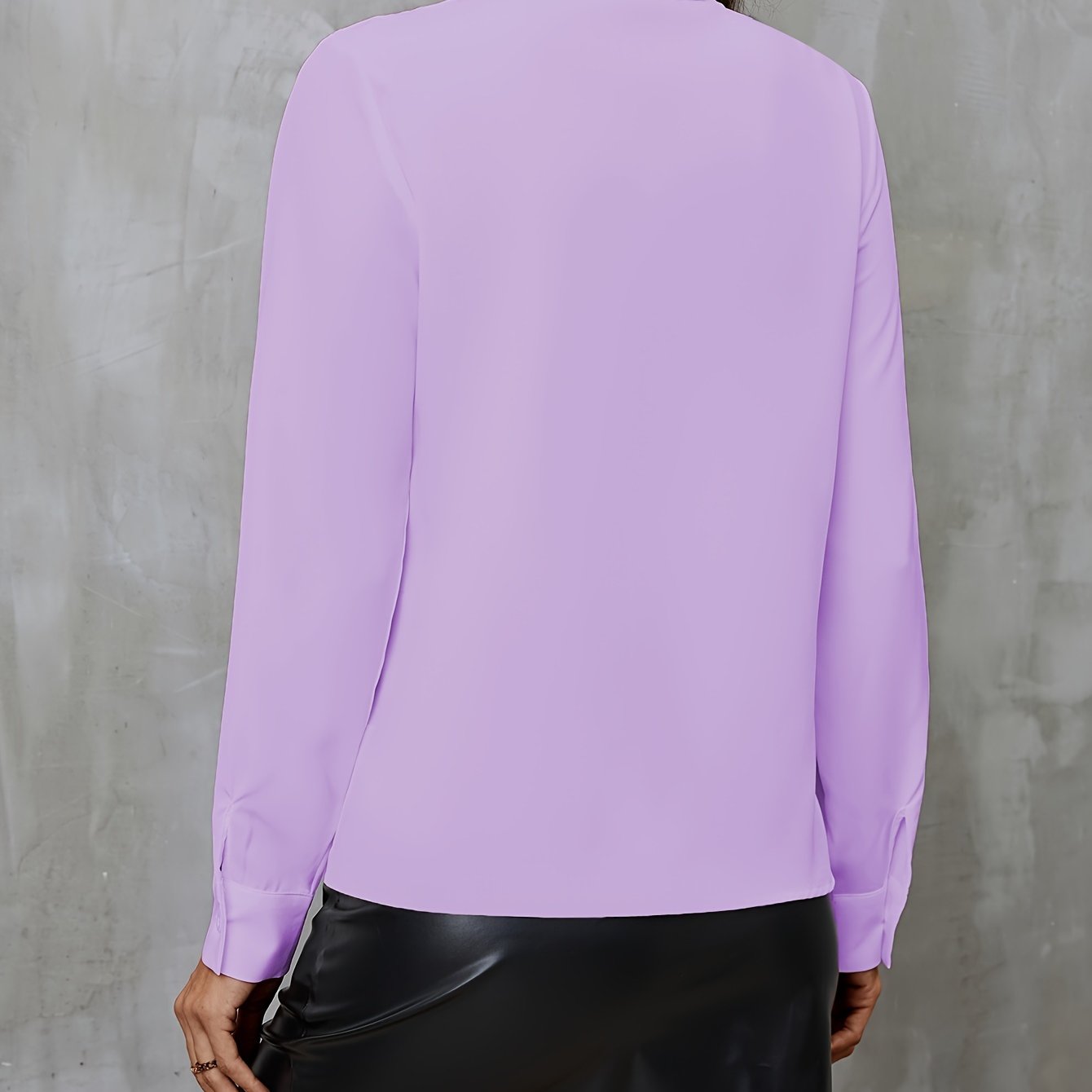 Women's Long Sleeve Shirt with Ruffle Trim Solid Polyester Elegant Office Wear