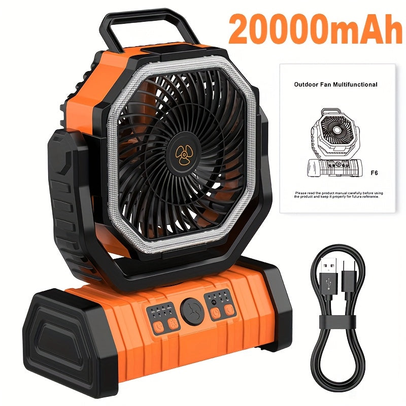 Portable Camping Fan with 20000mAh Power Bank LED Light USB Rechargeable