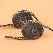 Unisex Canvas Shoe Laces Flat Leopard Print Small White Black