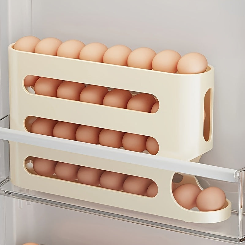 Bandeja de almacenamiento para huevos de nevera, plástico de grado alimentario, beige, organizador de 3 niveles