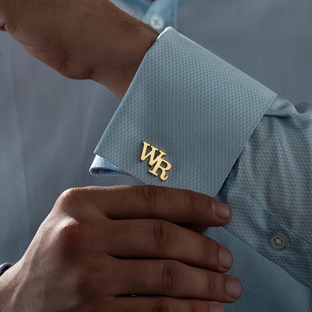 Men's Stainless Steel Letter Cufflinks for Suit Sleeves Gift for Fathers Husbands Boyfriends