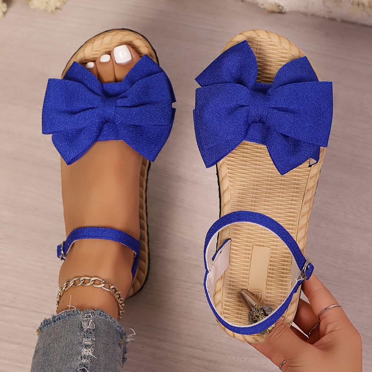 Women's Flat Shoes Open Toe Bow Casual Outdoor Beach