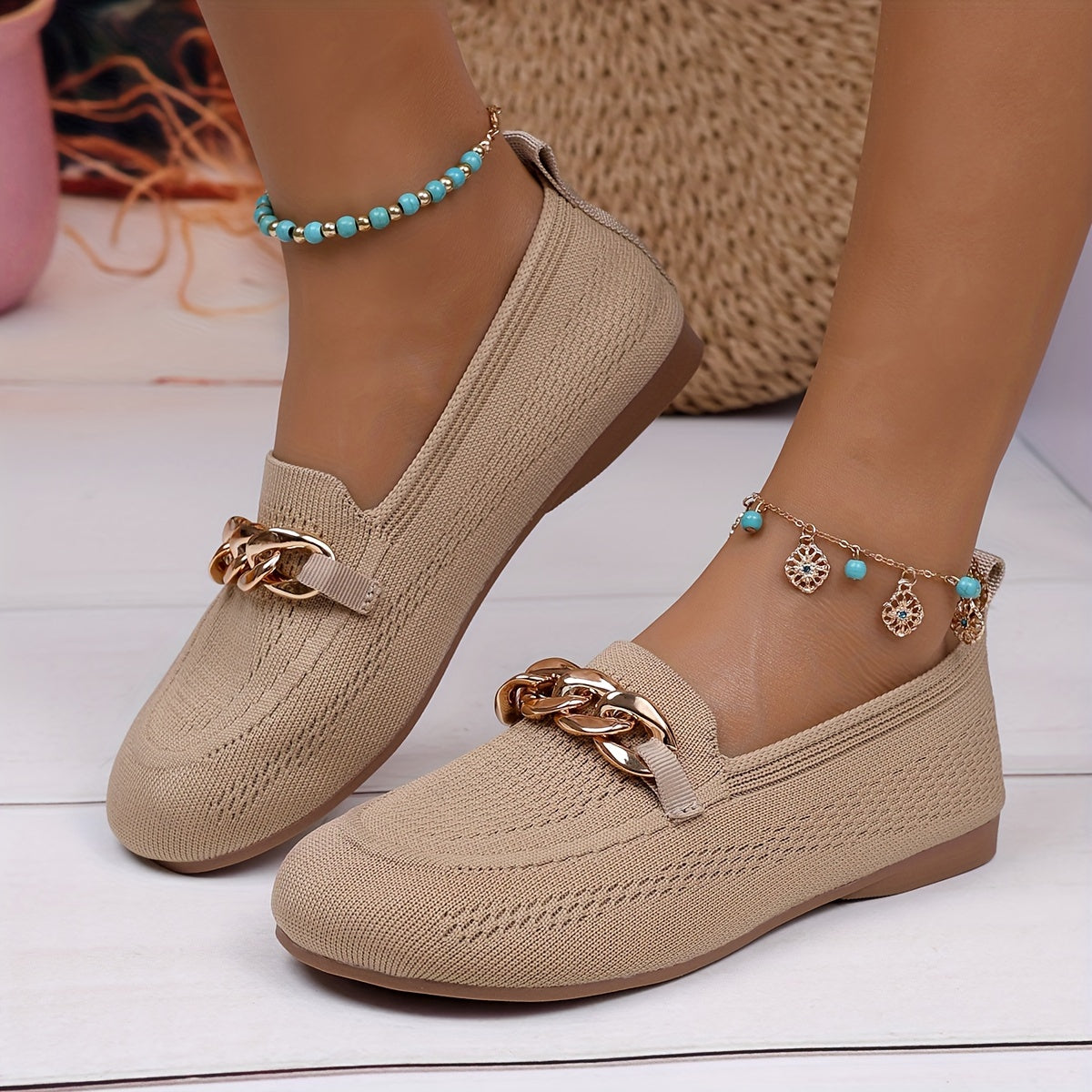 Plus Size Women's Flats Breathable Slip-On Shoes with Sparkle Detail