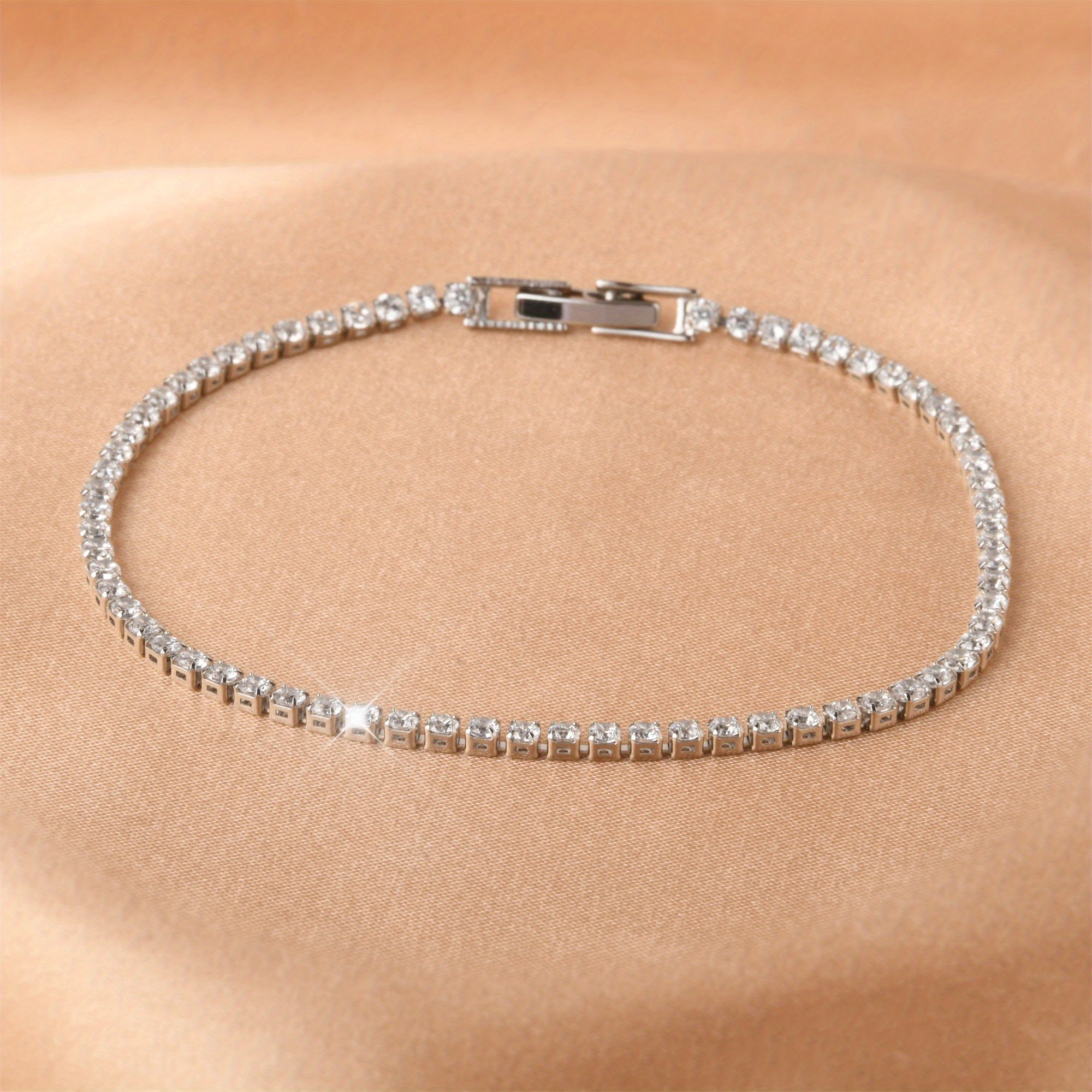 Copper Gold Plated Tennis Bracelet with Zirconia Stones for Women