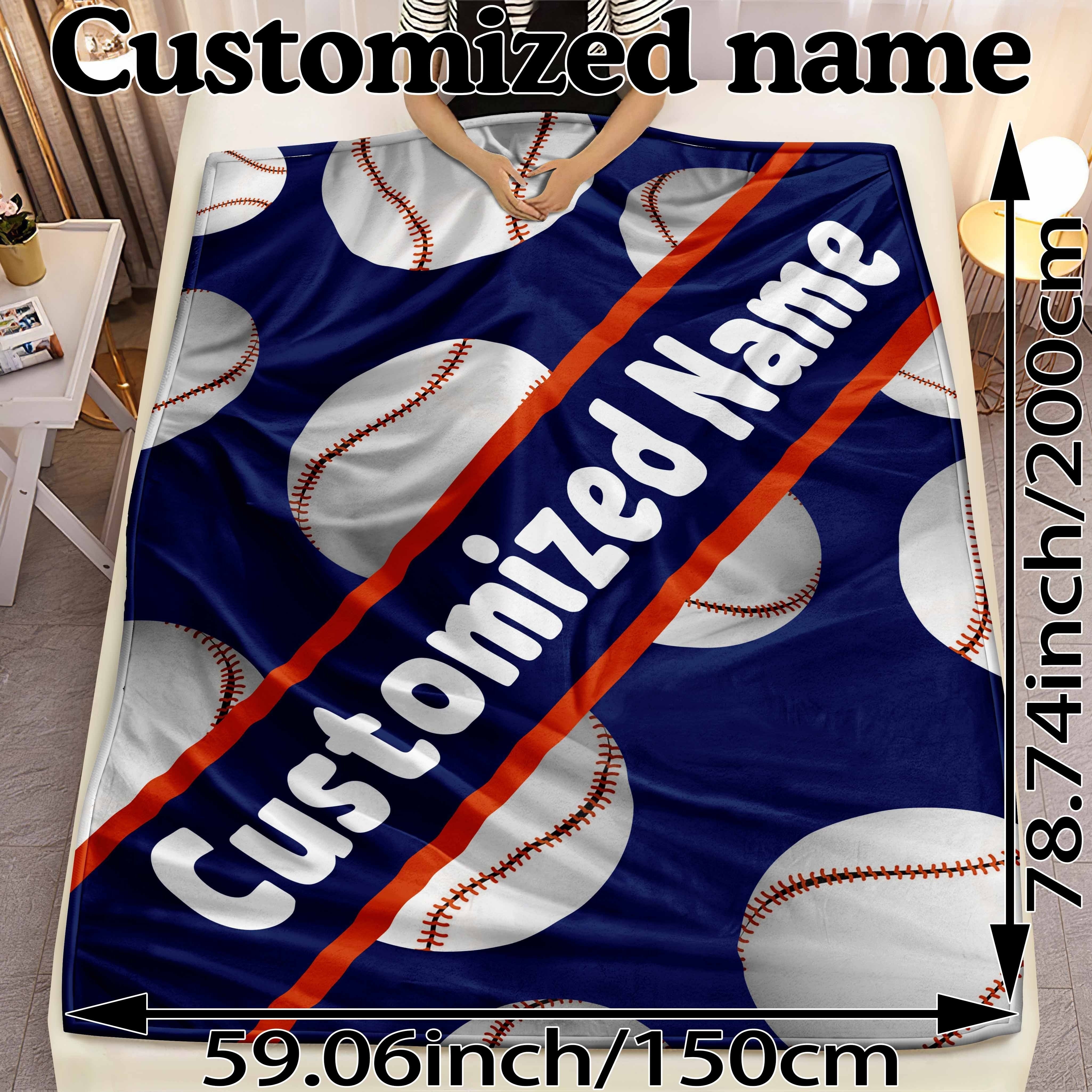 Personalized Fleece Baseball Blanket with Custom Name Reversible Sports Throw Lightweight All-Season Sofa Camping Travel