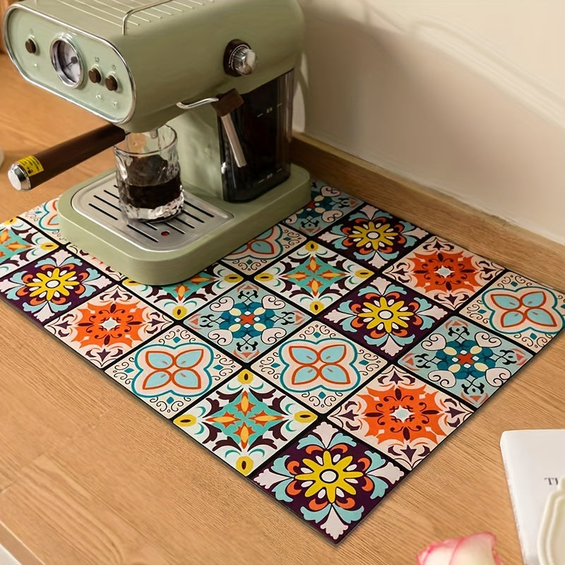 Rang-barang plitka naqshli oshxona mato, stol usti uchun, sirg‘almas, yutuvchi, issiqlik izolyatsiyasi, tez quriydi, idish-tovoq uchun mos