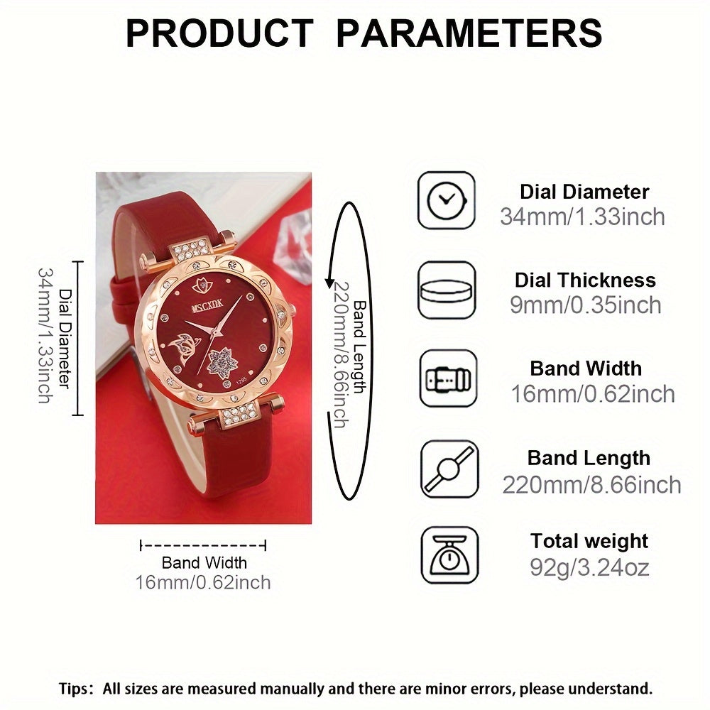 Women's Quartz Watch and Glasses Set Circular Analog Face Vegan Leather Strap Zinc Alloy Casing Tassel Wallet Gift