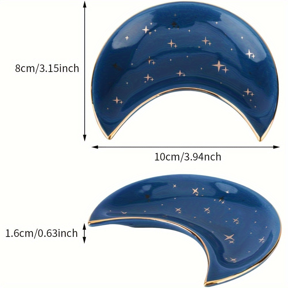 Ceramic Moon-Shaped Jewelry Plate for Storing Items on Dresser