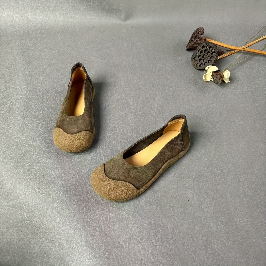 Women's Leather Oxford Shoes Casual Flats Brown Lightweight Comfortable