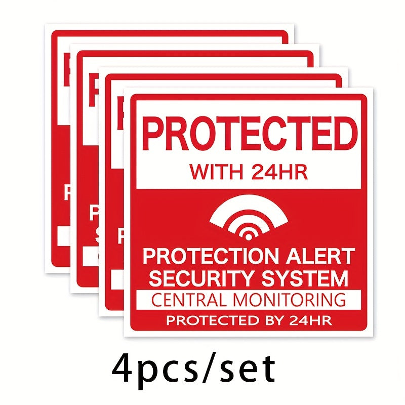 Set of 4 Home Security Alarm Stickers Matte Vinyl Decals for Windows and Doors