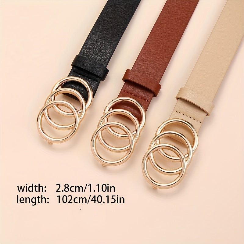 Women Leather Waist Belt for Jeans Dress with Golden Ring Buckle