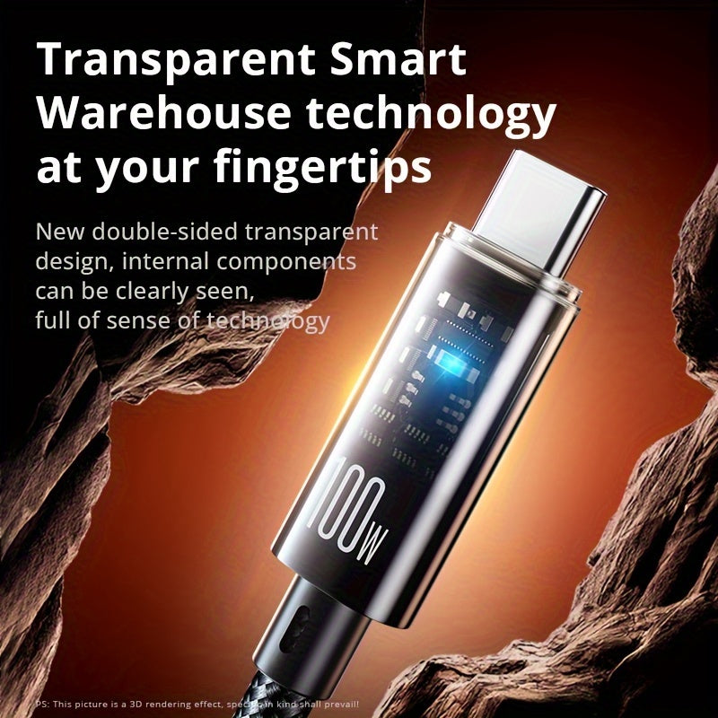 USB Type-C Fast Charging Cable 100W 6A Flat PVC Glossy Data Transfer