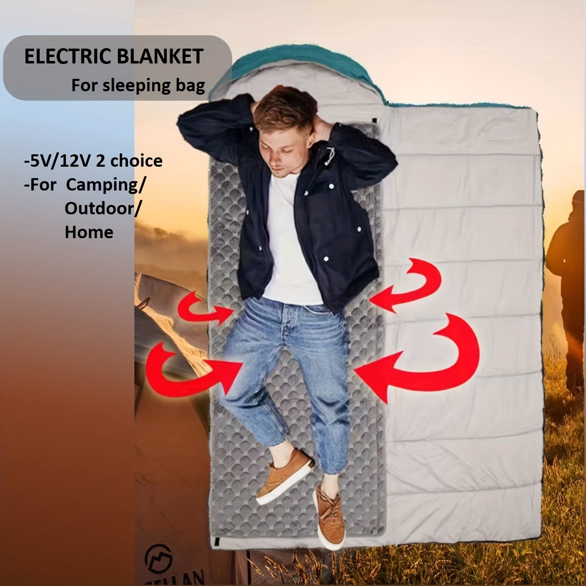 Electric Blanket for Sleeping Bag Crystal Velvet 5V 12V Washable Adjustable Temperature