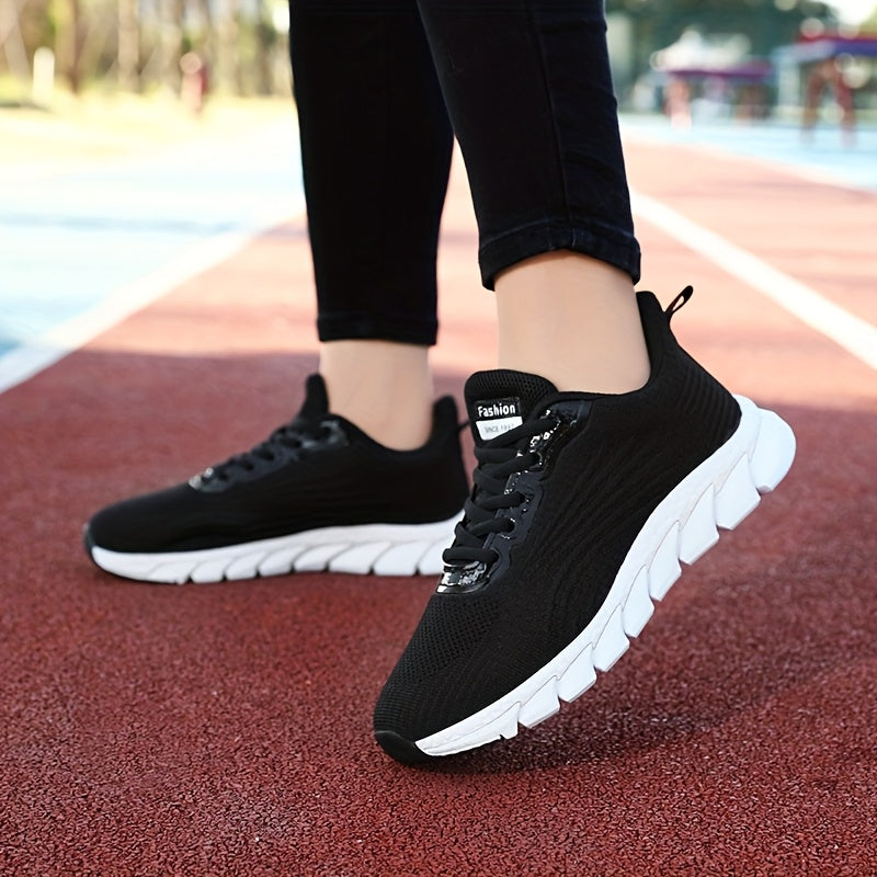 Women Casual Sneakers Solid Color Lace-Up Lightweight Breathable Shoes