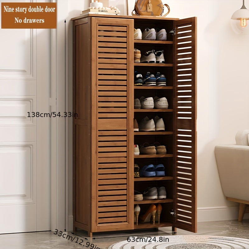 Spacious Bamboo Wall-Mounted Shoe Rack Multi-Layer Entryway Storage