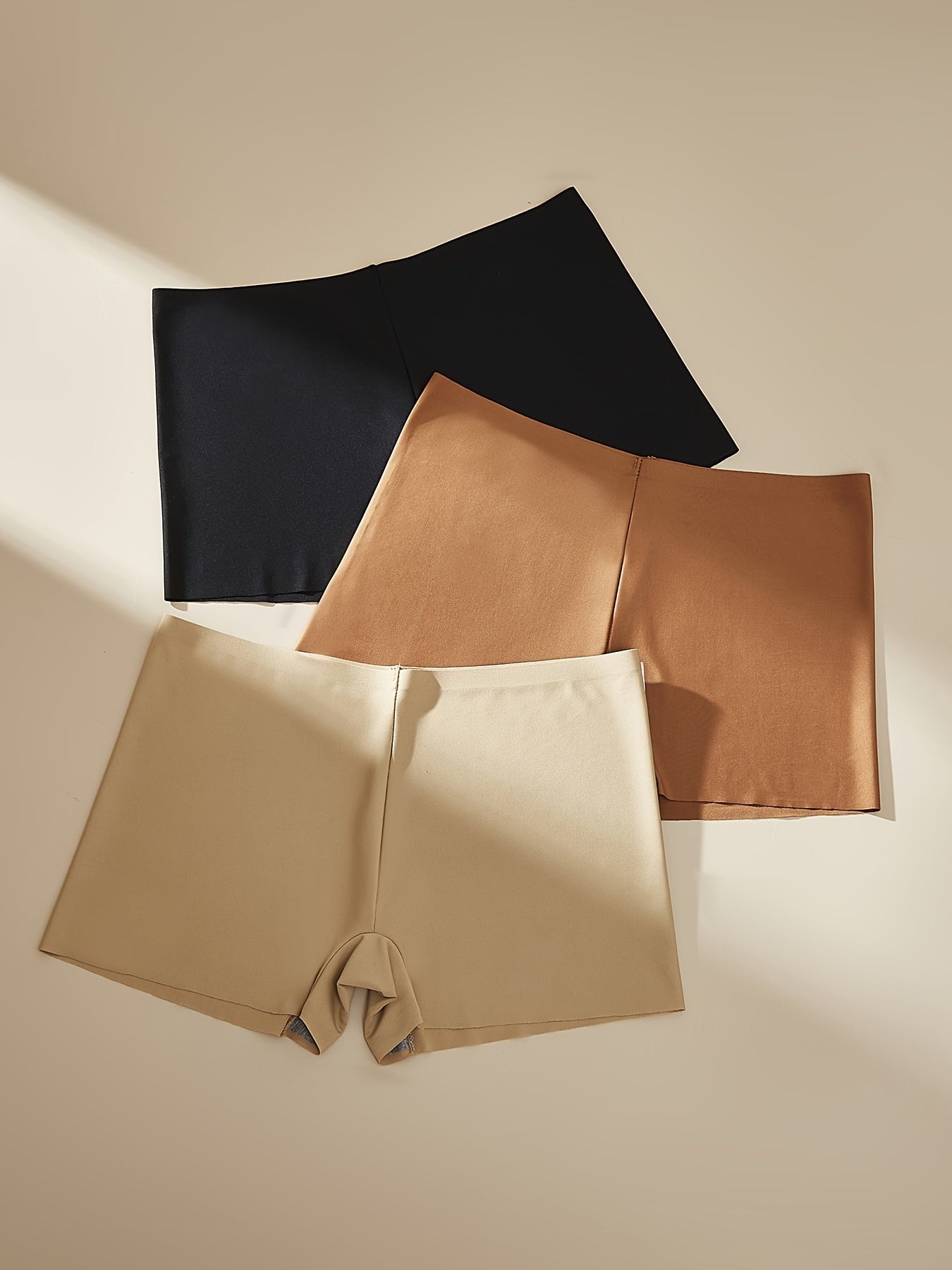 Women's Boyshort Underwear Pack of 3 Seamless Soft No-Show Mid Rise Solid Color Polyester Elastane