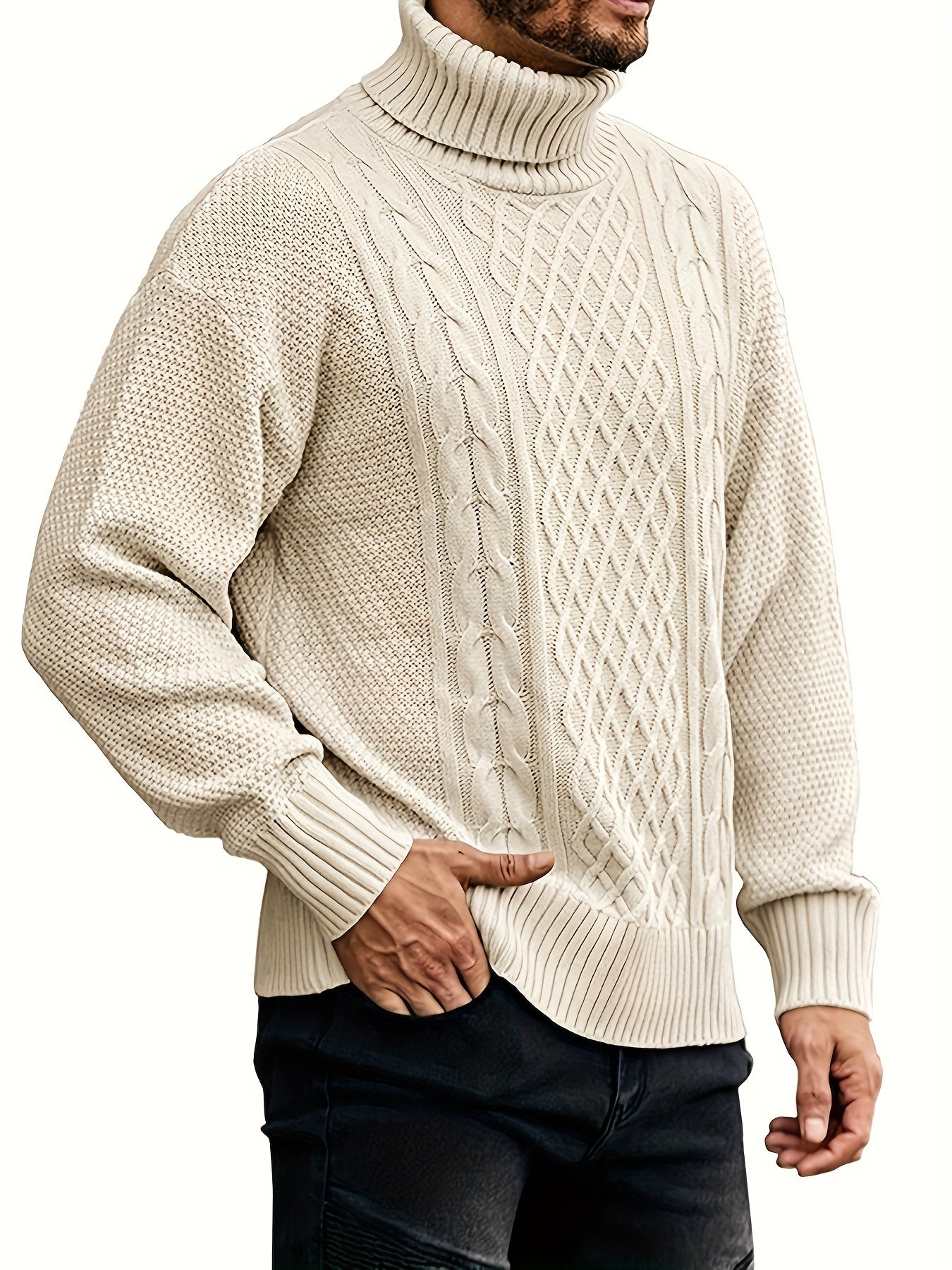 Men's Winter Turtleneck Sweater in Polyester with High Neck Regular Fit Casual and Work