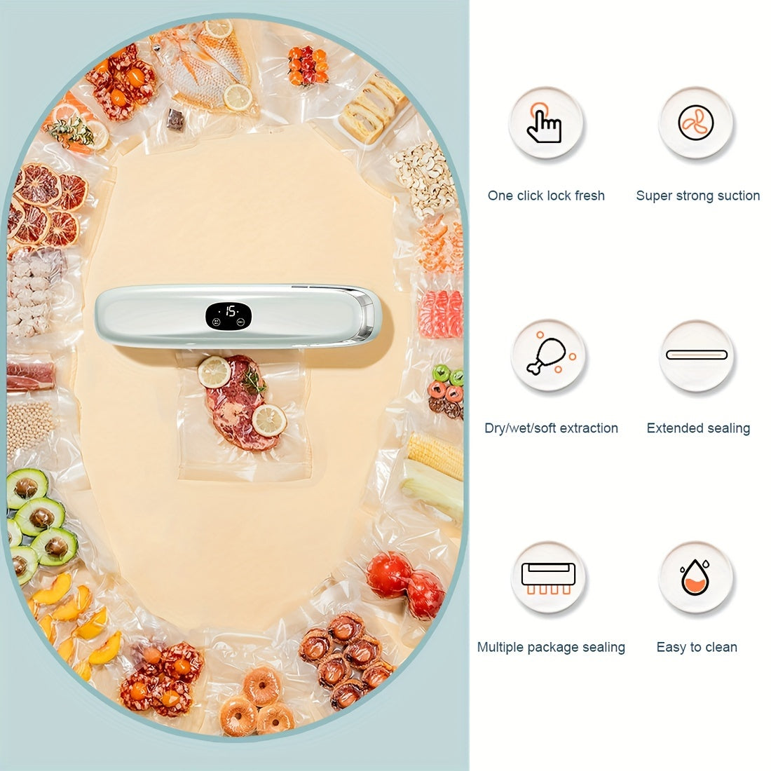 Máquina de envasado al vacío para uso doméstico según la norma europea con 10 bolsas para conservación de frescura